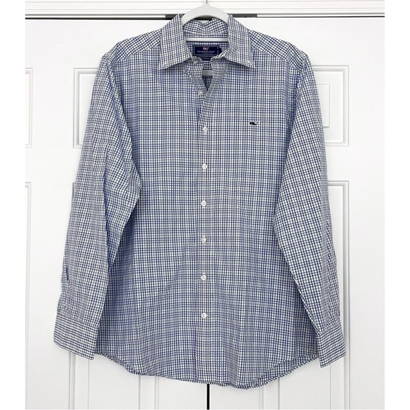 Vineyard Vines Slim Fit Whale Button Down Shirt in Blue and Green Check - Size M - Picture 1 of 3